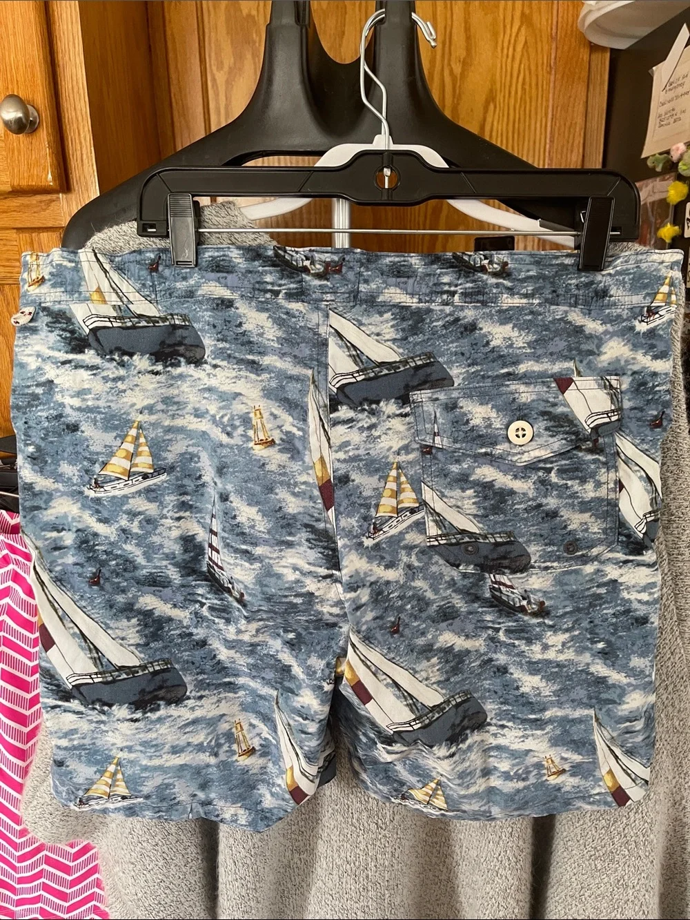 J. Crew Blue Sailboat Print Swim Shorts trunk Econyl Nylon Medium